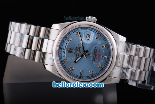 Rolex Day-date Automatic movement Bule Dail SS Case with Diamond Marking - Click Image to Close